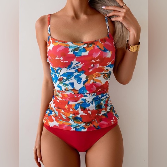 Women's Swimsuit Tankini Tummy Control Bathing Suits High Waisted Bottom - Picture 4 of 4